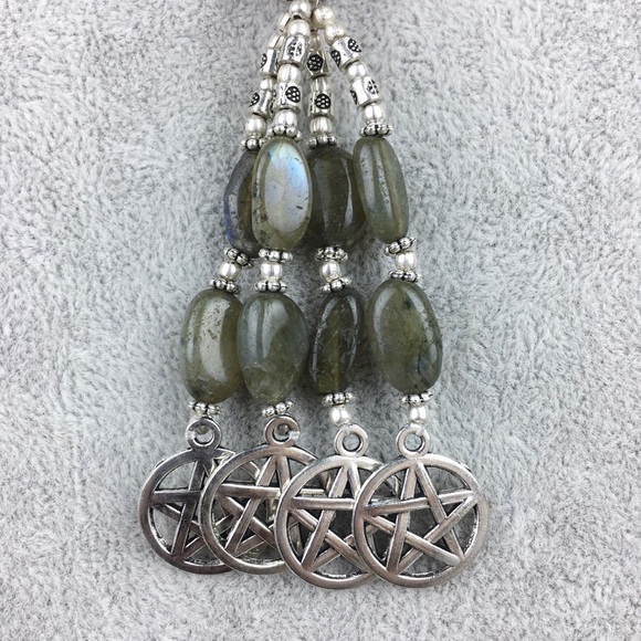 Labradorite Gemstone Pentacle Bead Necklace 20” - Picture 9 of 9